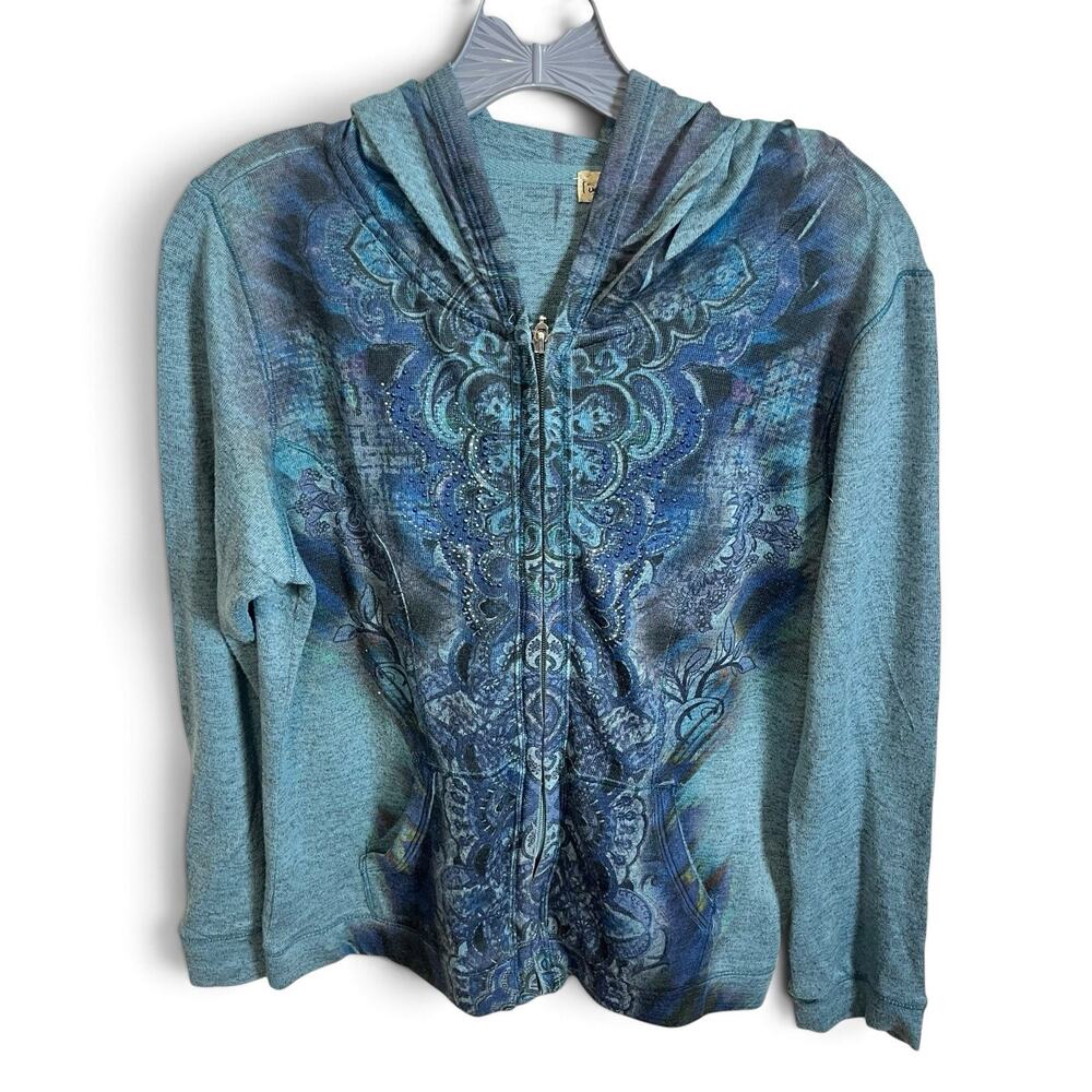 Vtg Y2K Mcbling Hoodie Petite L Zip up Rhinestone Fairy Grunge Live & Let Live